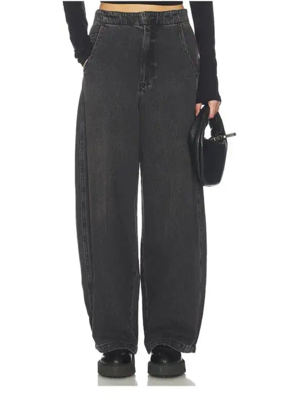 PISTOLA Lottie high rise relaxed jeans zen Washed Black Wide leg barrel NWT 25